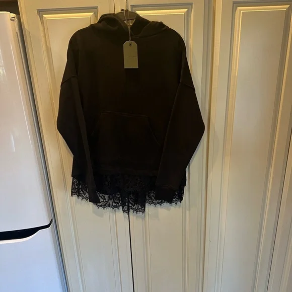 🖤🤘NWT!!! All Saints "Lee" Black Lace Open Back Hoodie - Picture 8 of 10